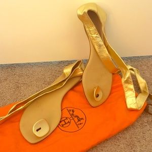 Gold Tie Up Hermès Sandals With Dustbag